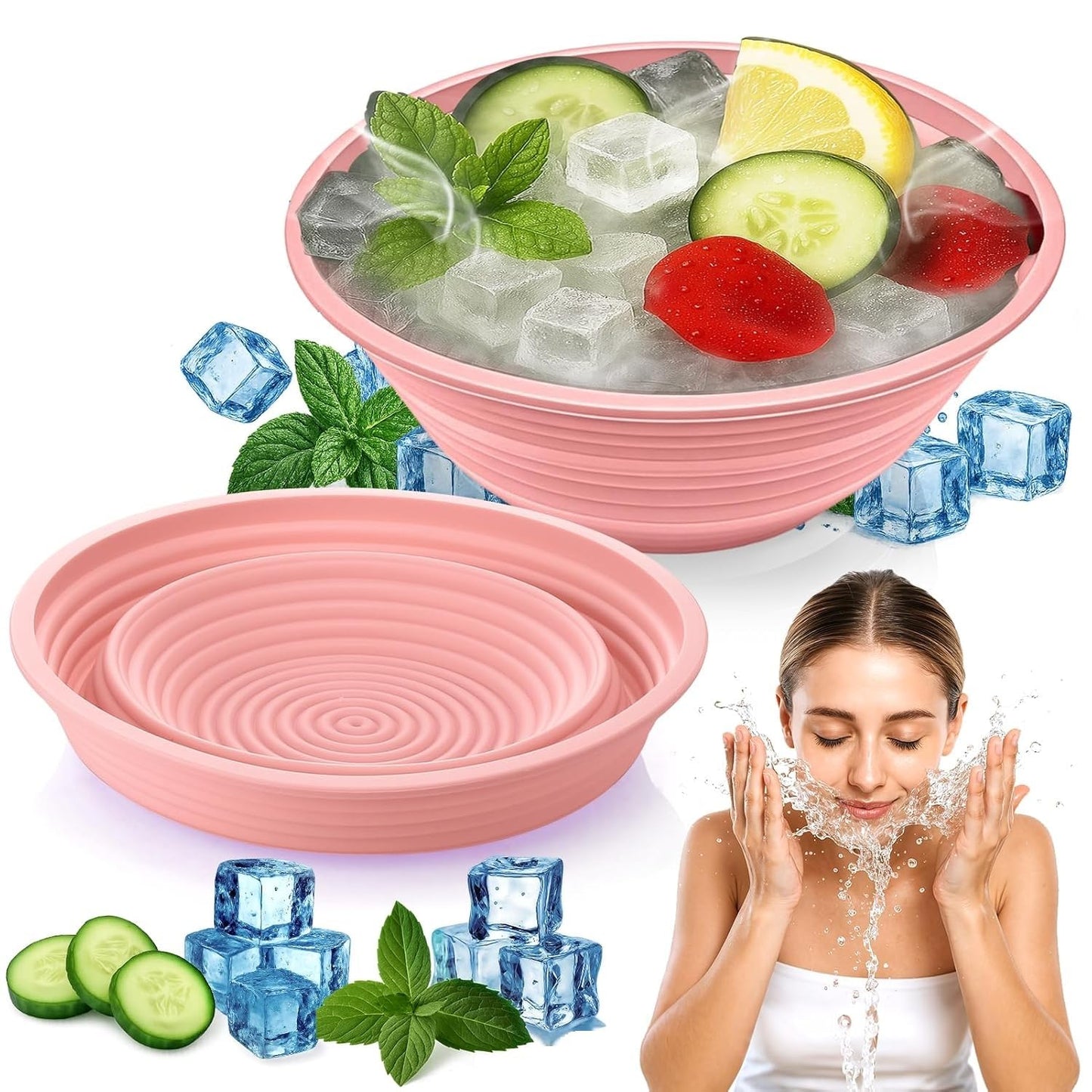 Ksdhotware Portable Silicone Bowl for Dipping Face Ice Bath, Collapsible Facial Ice Therapy Washbasin, Home & Travel Facial Ice Bath Bowl