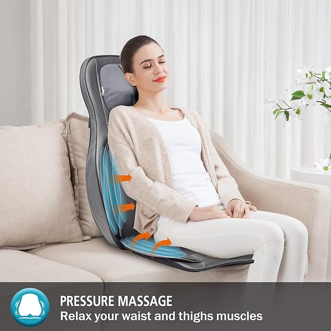 COMFIER Massager Chair with Heat, Shiatsu Neck Back Massager Portable with Compress & Rolling,Massage Chair Pad for Full Back,Neck,Full Body Pain, Gray
