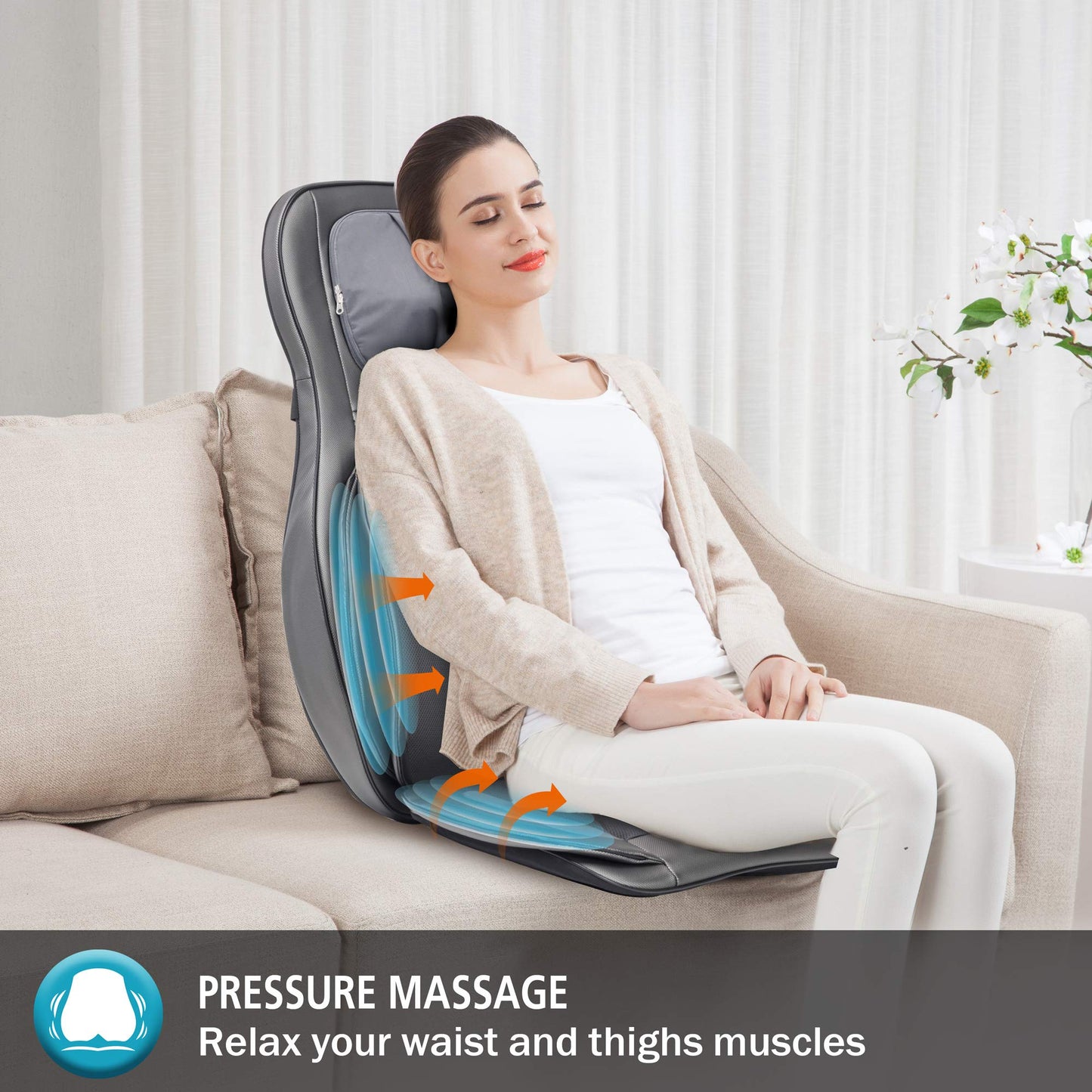 COMFIER Massager Chair with Heat, Shiatsu Neck Back Massager Portable with Compress & Rolling,Massage Chair Pad for Full Back,Neck,Full Body Pain, Gray