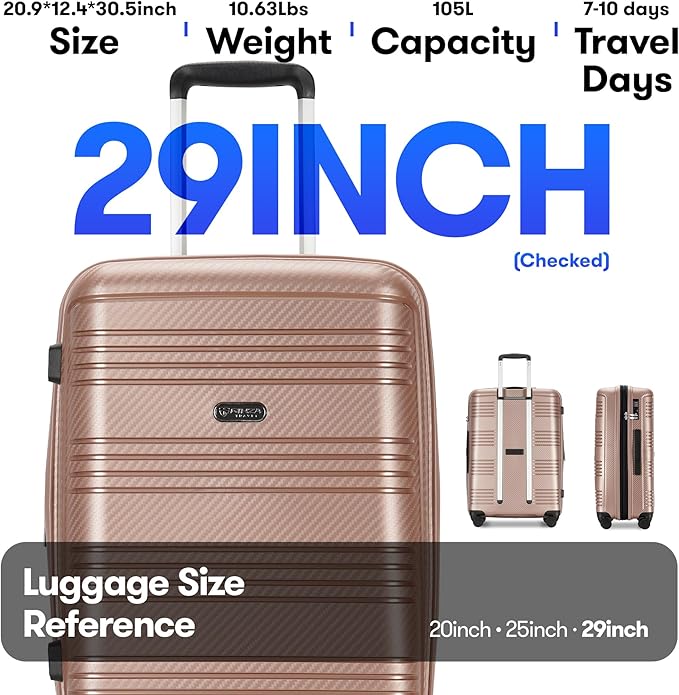 29 Inch Large Checked Luggage Expandable Hard Shell Suitcase with Spinner Wheels TSA Lock for Travel, 29inch, Rose Gold