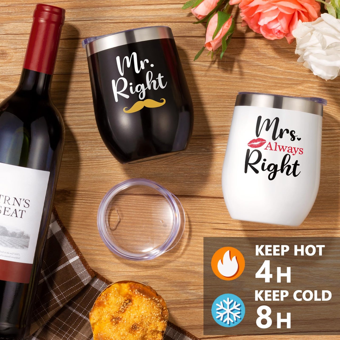 Anniversary Engagement Gifts for Men Women, Mr and Mrs Wine Tumblers Gifts - Funny Wedding Gifts for Couple, Bridal Shower, Newlywed - Insulated Wine Cooler Tote Bag with Glasses and Wine Accessories