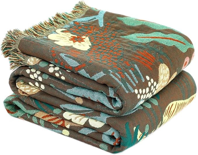 Boho Throw Blanket for Bed 100% Cotton Ultra Soft Rustic Quilt Fall Blanket Forest Tiger Printed Farmhouse Decor Bed Blankets,60"×80" All Season Rustic Throw for Sofa Couch Chair