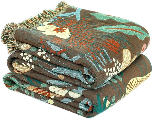 Boho Throw Blanket for Bed 100% Cotton Ultra Soft Rustic Quilt Fall Blanket Forest Tiger Printed Farmhouse Decor Bed Blankets,60"×80" All Season Rustic Throw for Sofa Couch Chair