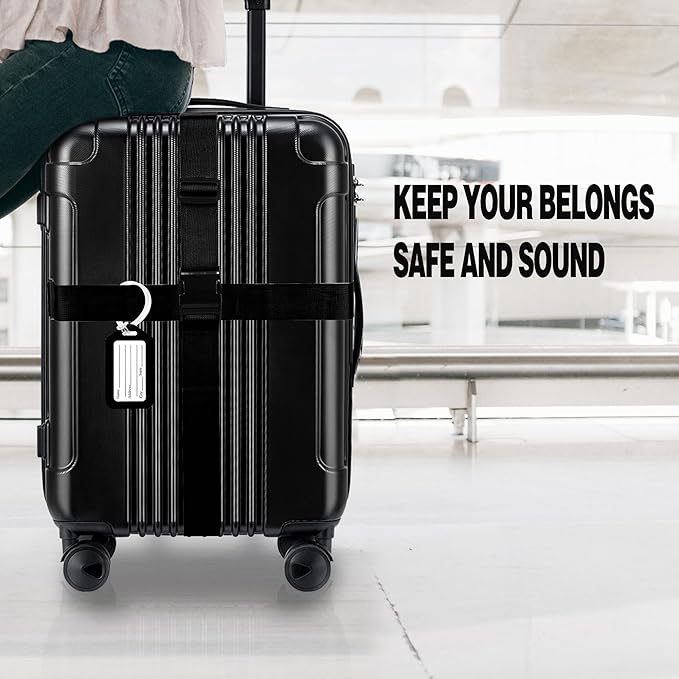 8 Pack Luggage Straps and Tags Set (4 Straps, 4 Tags), Luggage Straps for Suitcases TSA Approved Suitcase Belt Luggage Tags, Black