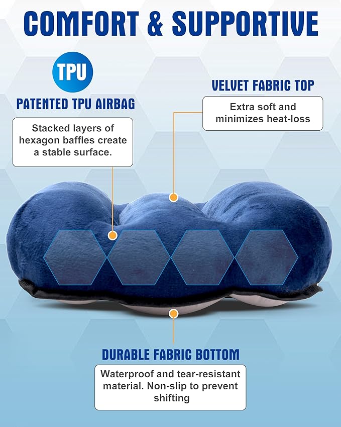 Ultralight Inflatable Camping Pillow for Sleeping – Soft Velvet Cover, Compact & Portable, Ergonomic Neck Support, Machine Washable Air Pillow, Perfect for Travel, Hiking, Backpacking – Blue