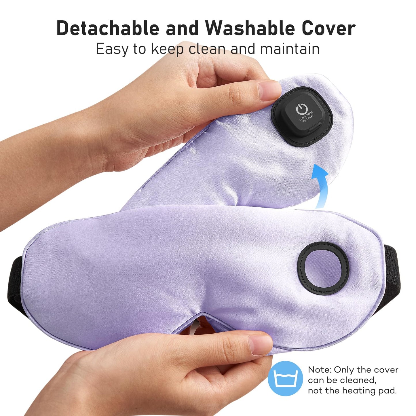 LitBear Heated Eye Mask, Silk Cordless Warm Eye Compress for Dry Eyes, Light Blocking Heat Eye Mask for Women Men, Soft Eye Heating Pad for Dry Eyes, Travel, Rechargeable, Washable Cover (Purple)