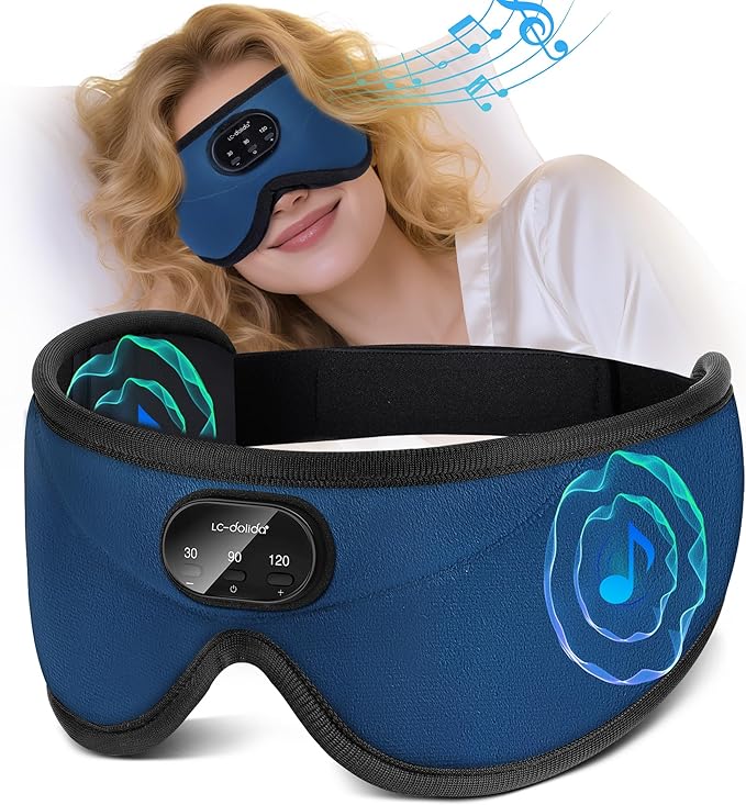 LC-dolida 5.4 Bluetooth Sleep Mask with White Noise,Sleep Headphones,Bluetooth Wireless Music Eye Mask, Ideal for Travel, Night Work, Side Sleeping and Office Use for Both Men and Women(Dusty Cyan)