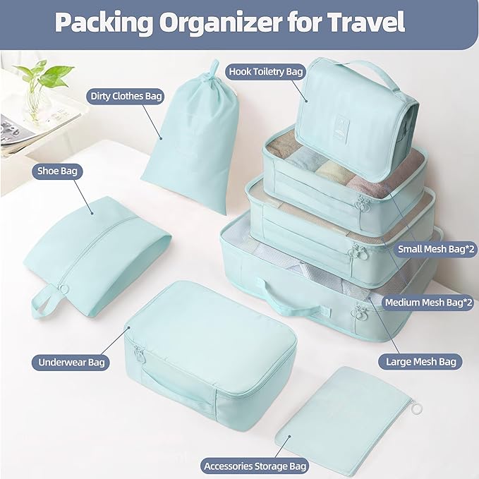 10 Pcs Set Packing Cubes - Travel Packing Organizers, Expandable Suitcase Organizer, Luggage Organizer Bags