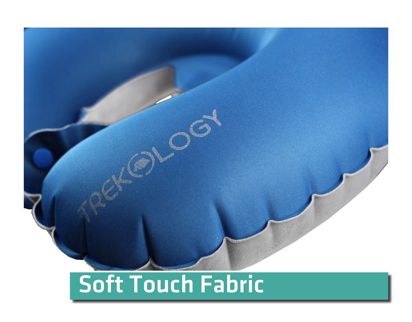 TREKOLOGY Inflatable Neck Pillow for Travel – Compact Ultralight Air Pillow with Button Inflation & Quick Deflate – Dual-Fabric Neck Support Cushion for Airplane, Car, Train, Bus