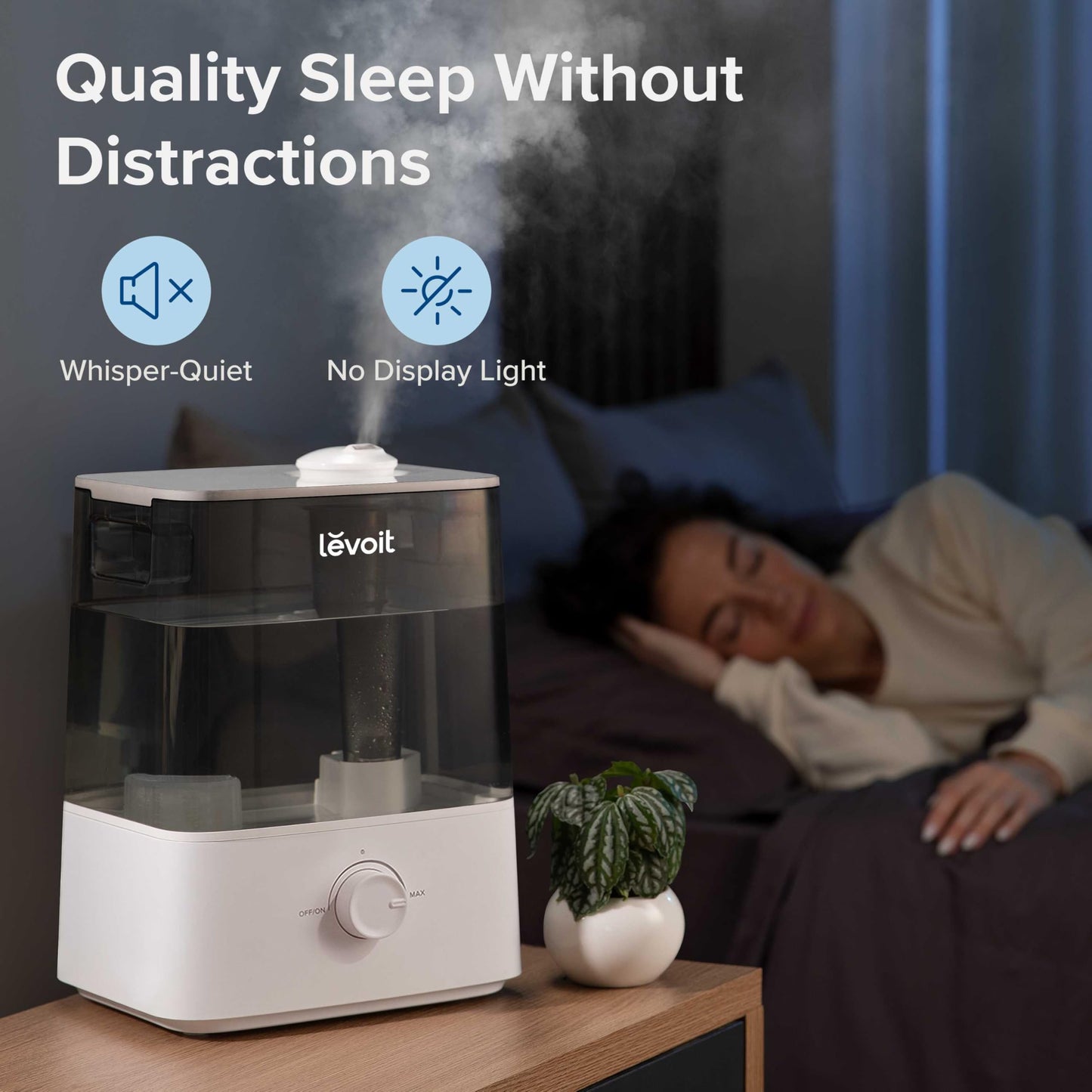 LEVOIT Classic300 Ultrasonic Top Fill Humidifier, Extra Large 6L Tank Last 60-Hour - Super Quiet, Easy to Use and Clean, 360° Rotation Nozzle, Simple Knob Control, Handle, Auto Shut Off, Gray