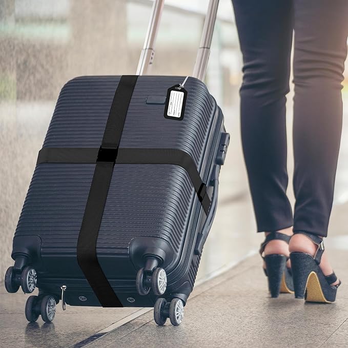 8 Pack Luggage Straps and Tags Set (4 Straps, 4 Tags), Luggage Straps for Suitcases TSA Approved Suitcase Belt Luggage Tags, Black