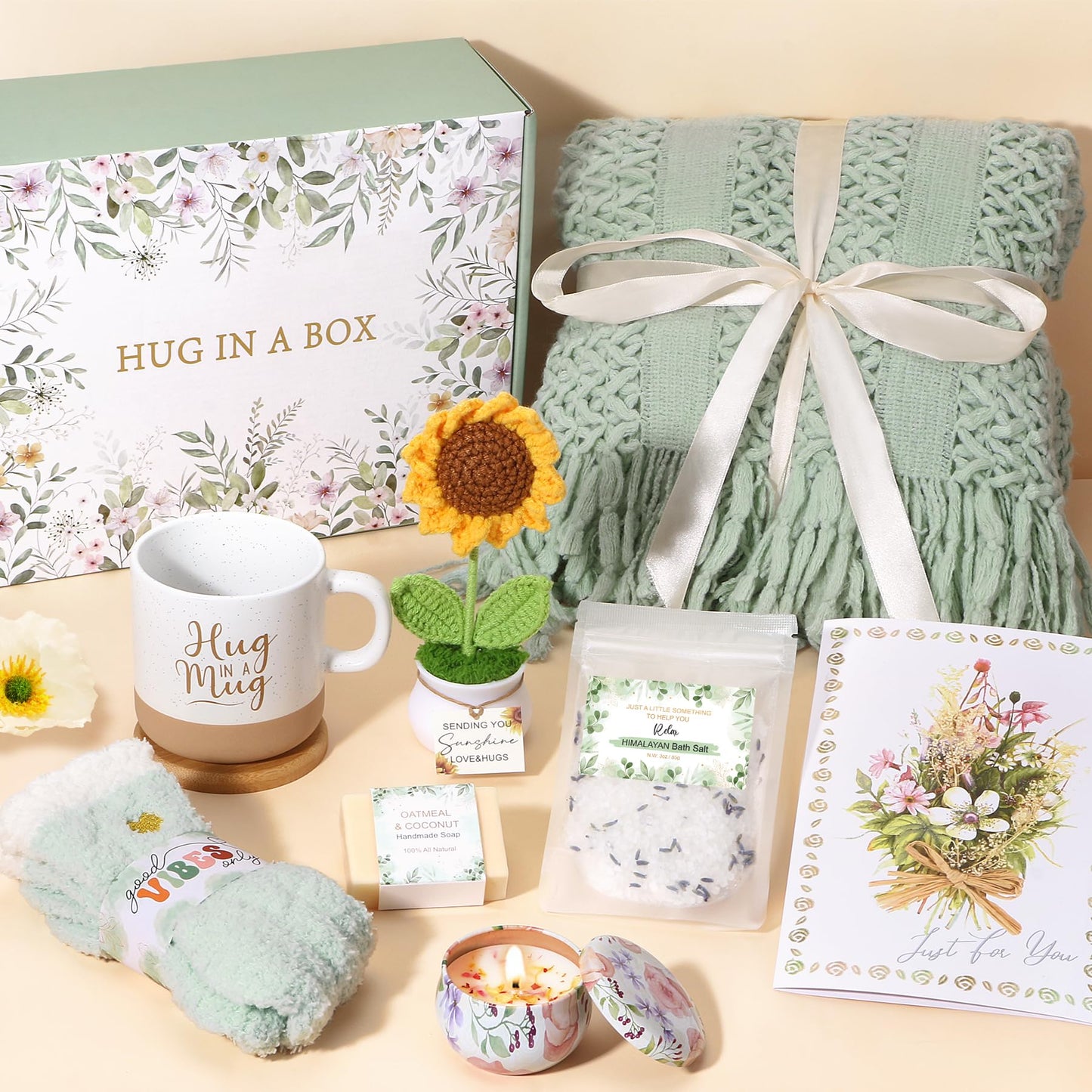 Get Well Soon Gift Baskets for Women, Self Care Gifts for Women Birthday, Spa Thinking of You Care Package Sending Sunshine Sunflower Gifts, After Surgery Sympathy Christmas Gift Ideas for Mom Friend