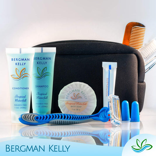 BERGMAN KELLY Round Hotel Soap Bars, Shampoo & Conditioner 3-Piece Set (1 oz each, 150 pc total, Tropical Waterfall), Delight Your Guests with Refreshing Bulk Travel Size Hotel Toiletries