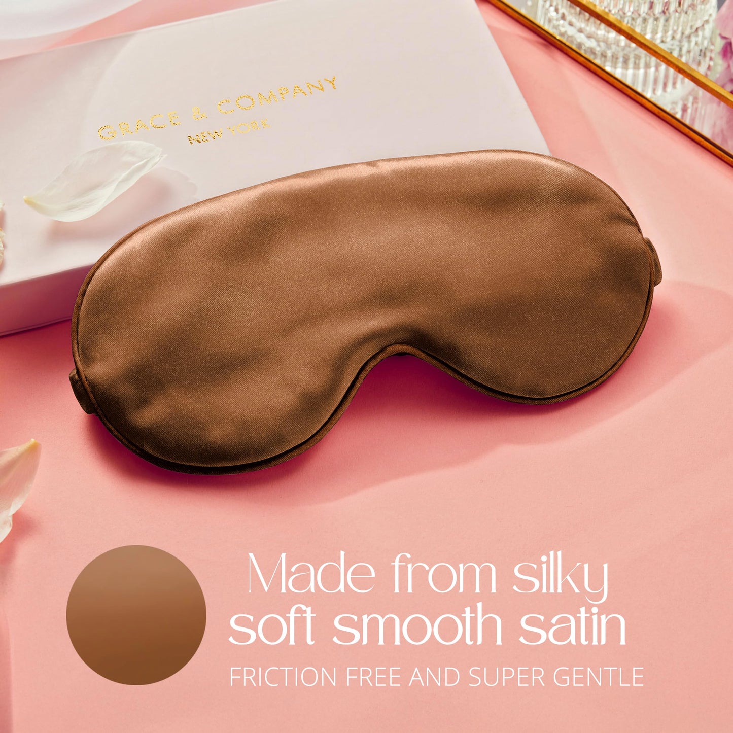 Grace & Company Silky Satin Eye Mask for Women - Premium Brown Satin Silk Sleep Mask - Hydrating, Ultra Soft & Lightweight Vegan Sleeping Mask - Cardamom