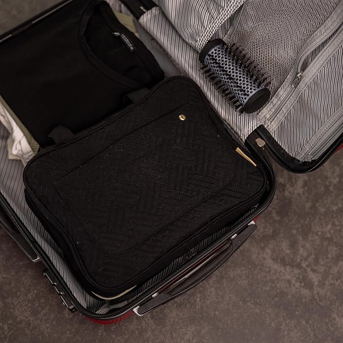 Carrywell |Not Made In China| Hanging Toiletry Travel Bag For Women, Makeup Organizer Case, Water-Resistant Cosmetic Bag For Full-size Containers, Toiletries (Black, Large)