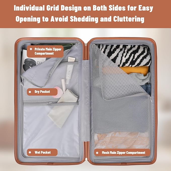 Carry-on 20 Inch and 28 Inch Square Thickened ABS+PC Hard Shell luggage, 2-Piece Suitcase Set with TSA Lock & Dual Zipper Mesh Inner Layer Design, Black Brown