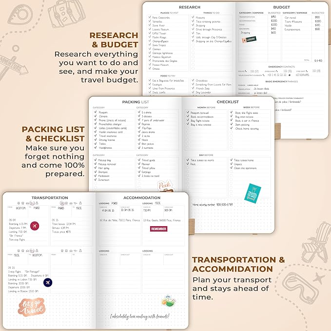 Clever Fox Travel Journal – Vacation & Trip Organizer with Budget Plan, Packing List, Travelling Expense Tracker, A5 (Sandstone)