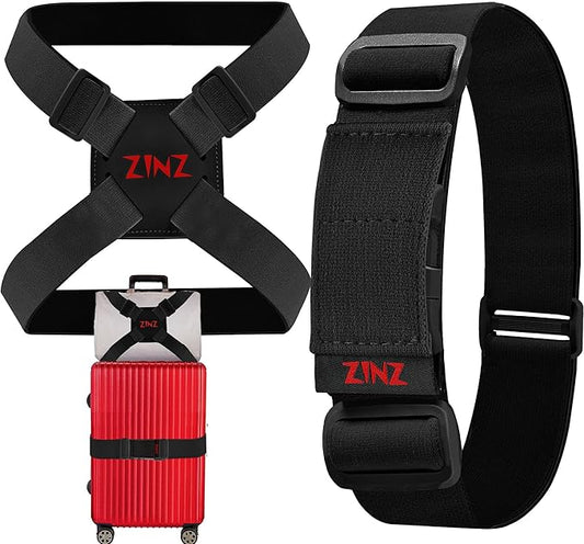 2-Pack Elastic Luggage Straps with Suitcase Bungee, Adjustable Bag Belt Travel Accessories -Black/Red