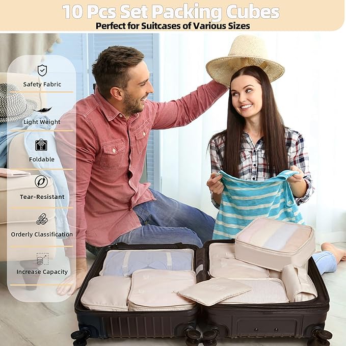 10 Pcs Set Packing Cubes - Travel Packing Organizers, Expandable Suitcase Organizer, Luggage Organizer Bags