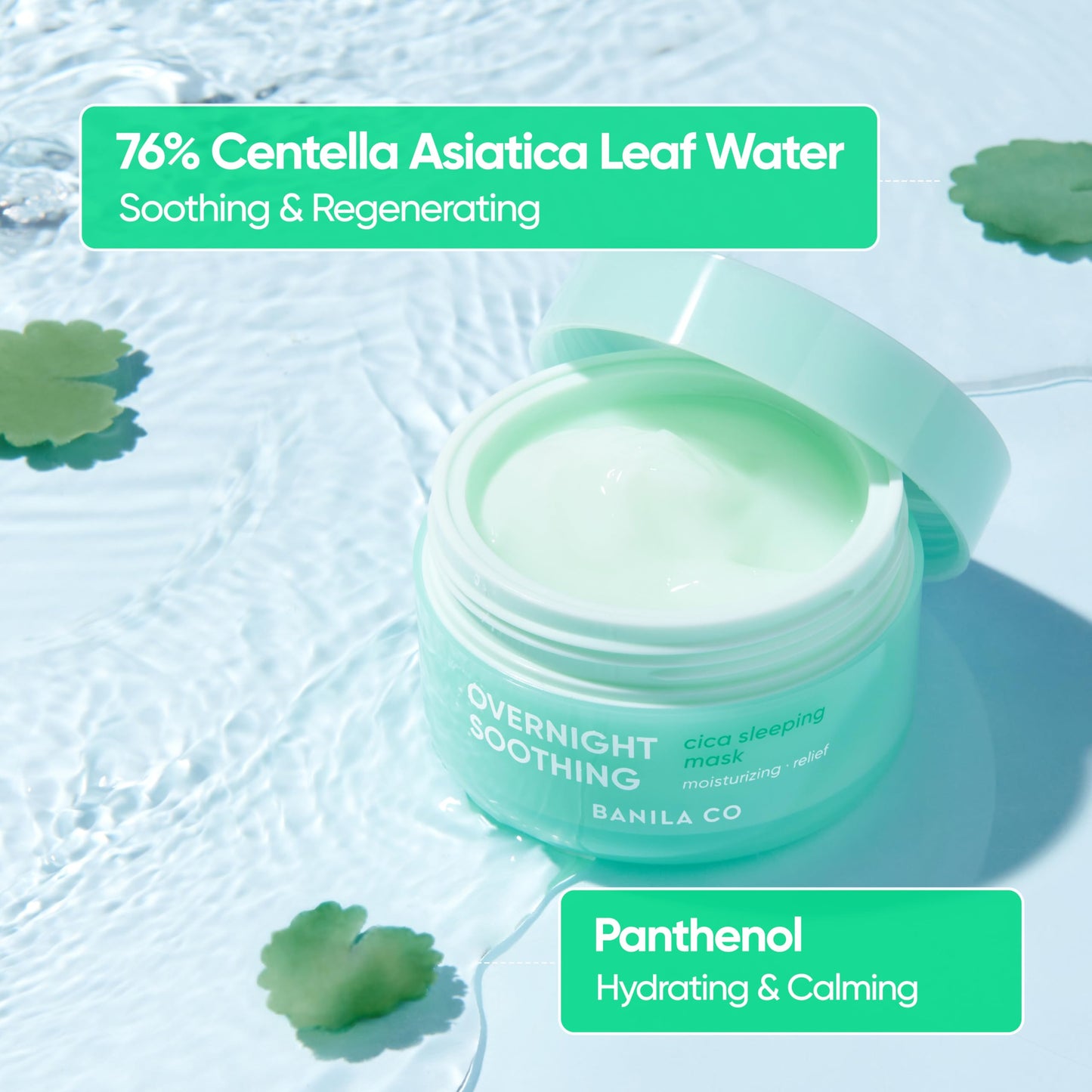BANILA CO Overnight Soothing Cica Sleeping Mask | Centella Asiatica Water for Calming Skin | Panthenol for Intense Hydration | Korean Facial Skincare Non-Comedogenic (100ml / 3.38 fl oz)