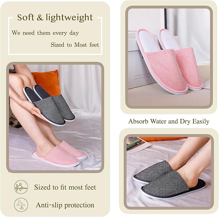 6-10 Pairs Spa Slippers, Non Slip Disposable Slippers For Guest, Washable Reusable, Which Can Be Used As Women Men, House, Indoor, Bathroom, Bedroom, Hotel, Bride Slippers