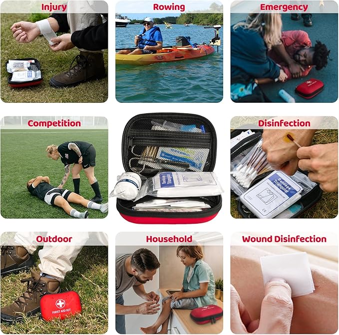 138 Pcs Mini First Aid Kit Travel Size, TSA Approved Small First Aid Kit for Car, Hiking & Home, Compact Travel Medicine Kit, Med Kit