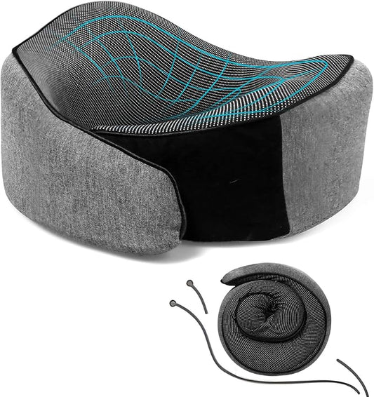 Travel Pillows for Airplanes, 100% Pure Memory Foam Neck Pillow for Airplanes, Comfortable Breathable Cover, 360° Support Pillows for Sleeping, Car, Airport Travel Essentials (Gray)