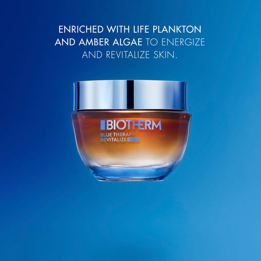 Biotherm Blue Therapy Amber Algae Revitalize Night, Anti-Aging Cream for Dehydrated and Mature Skin with Amber Algae, Nourishing and Firming Formula for a Glowing Complexion, 1.7 Fl. Oz.
