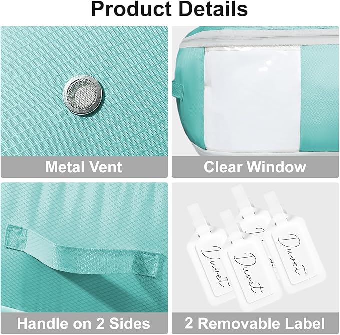 Comforter Storage Bag - Large Capacity Blanket Storage Bags 3-Layer Ultra Space Saving Self Compression Organizer, Washable Compression Bags for Storage Comforter Blanket, 2-Pack, Blue