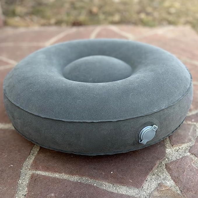 Air Meditator Inflatable Meditation Cushion – Round Adjustable Air Pillow for Yoga & Travel, Portable & Lightweight with Non-Slip Flocked Fabric – Grey (16” x 5.5”, Carry Case Included)