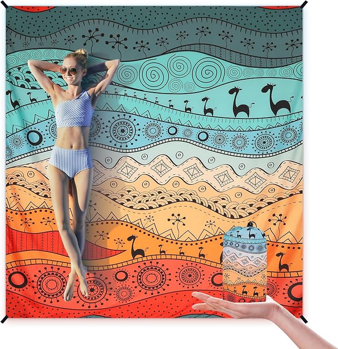 Beach Blanket Waterproof Sandproof Beach Mat 79" X 83"/10'x9'for 2-8 Adults Quick Drying Outdoor Picnic Mat Beach Accessories for Travel, Camping, Hiking