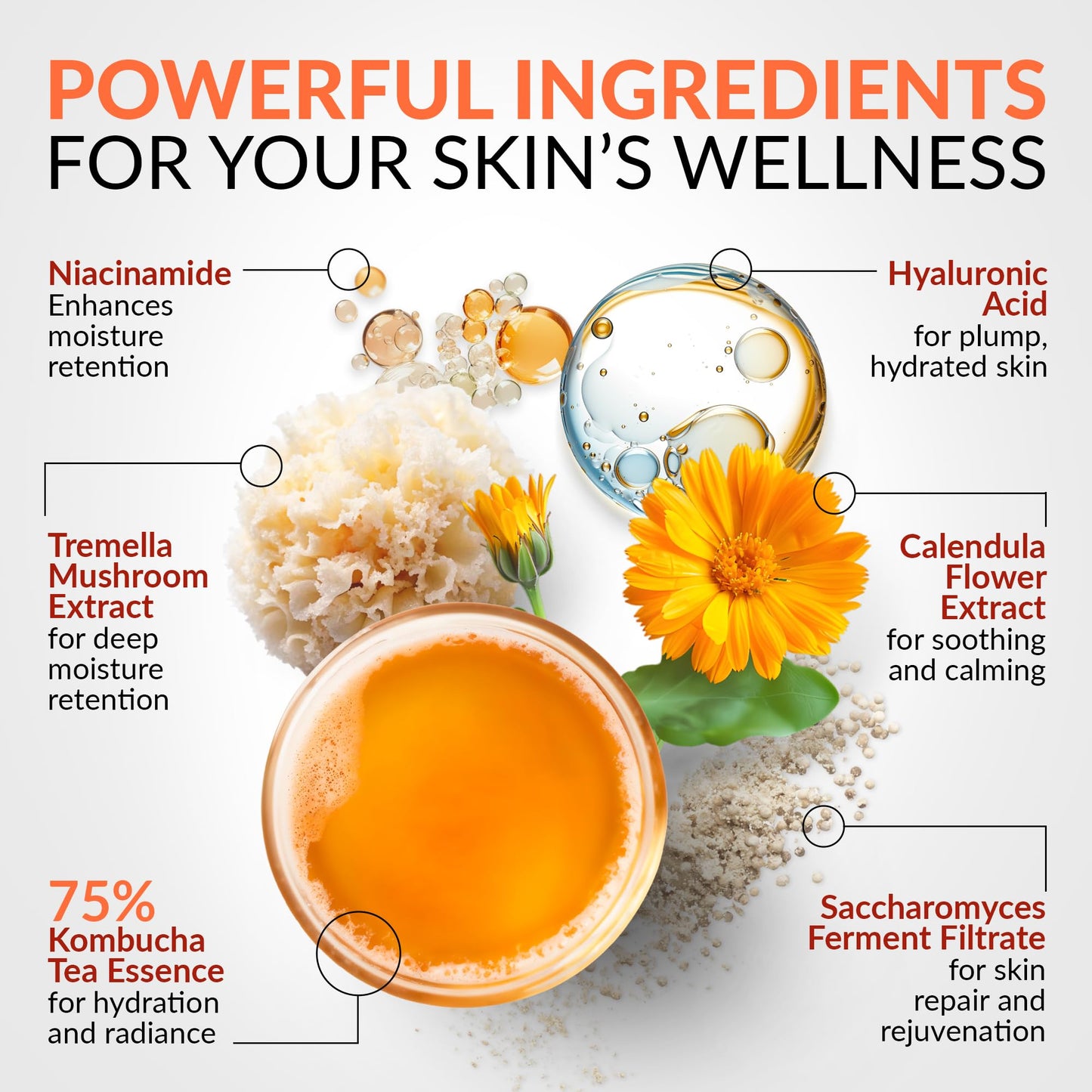 Caresilk Kombucha Tea Essence Face Toner - Fermented Black Tea Hydrating Essence Skincare Gel Cream - Ceramide Regulation Barrier Serum + Hyaluronic Acid & Niacinamide