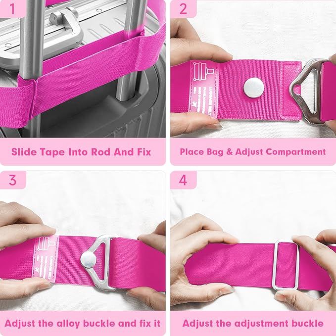 2-in-1 Travel Belt for Luggage Over Handle, Luggage Belt for Carry on Bag, Suitcase Straps, Add a Bag Bungees Luggage Straps Adjustable with Alloy Buckle,Hands-Free for Airport (Pink, 1 Pack)