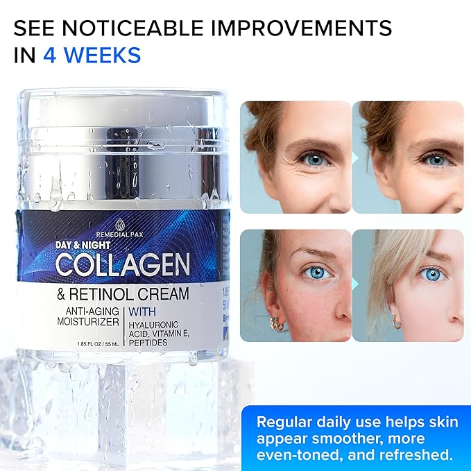 Collagen Face Cream with Retinol & Hyaluronic Acid – Anti Aging Moisturizer for Women & Men, Firming Day & Night Cream for Wrinkles, Hydrating Facial Lotion for All Skin Types