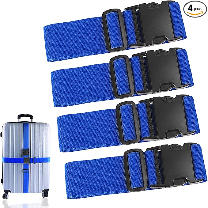 4Pcs Luggage Straps for Suitcase Travel Accessories TSA Approved, 80In Long Belts to Keep Your Suitcase Secure, Adjustable Bag Straps with Quick-Release Buckle for Travel Bag Closure, Blue