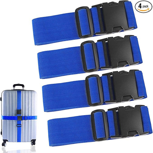 4Pcs Luggage Straps for Suitcase Travel Accessories TSA Approved, 80In Long Belts to Keep Your Suitcase Secure, Adjustable Bag Straps with Quick-Release Buckle for Travel Bag Closure, Blue