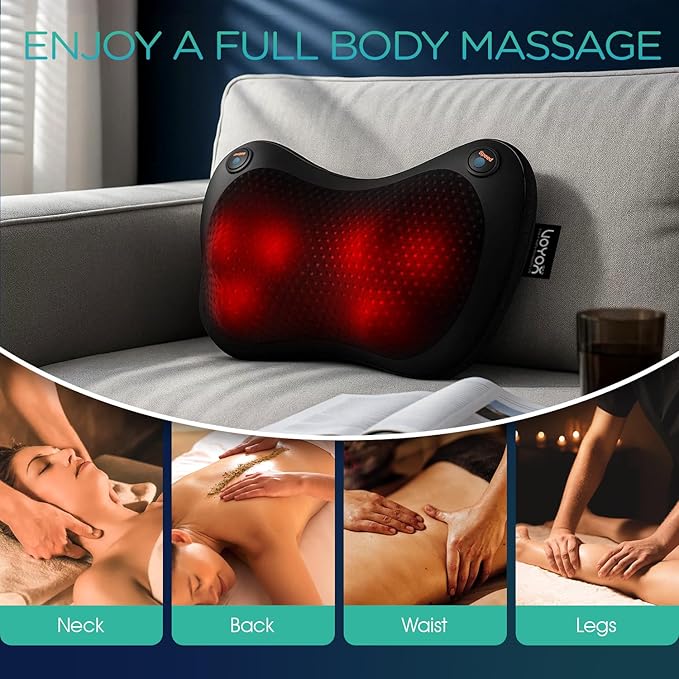 VOYOR-Health Shiatsu Neck and Back Massager with Heat - 3D Kneading Deep Tissue Massage Pillow for Lower Back, Shoulder, Calf, Foot, Use at Home, Office YZ101 (Dark Black)