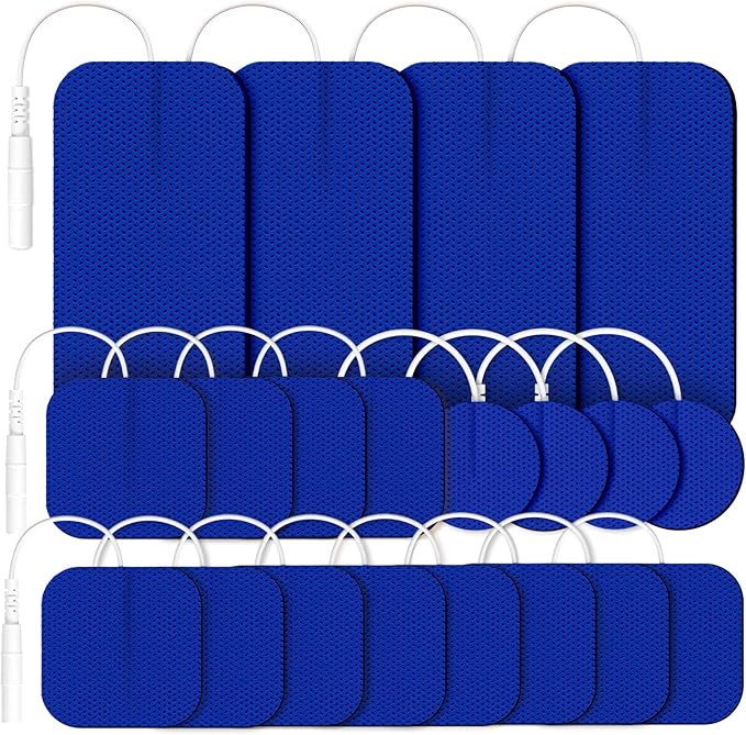 AUVON TENS Unit Replacement Pads Combination Set, 20 Packs Multiple Sizes Electrodes for TENS Unit, Reusable and Latex Free Pigtail TENS Pads for Multiple Pain Relief (2mm Connector) (Blue)