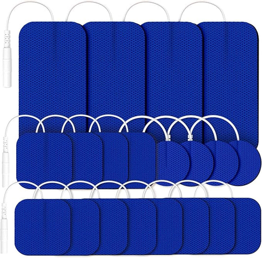 AUVON TENS Unit Replacement Pads Combination Set, 20 Packs Multiple Sizes Electrodes for TENS Unit, Reusable and Latex Free Pigtail TENS Pads for Multiple Pain Relief (2mm Connector) (Blue)