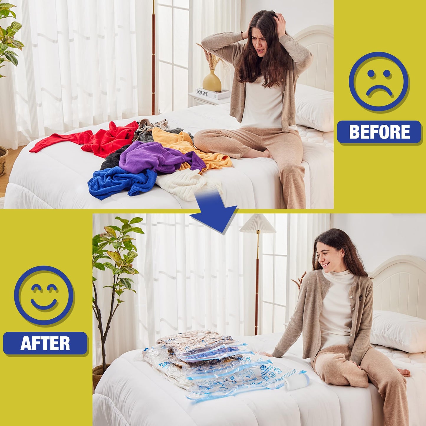 HIBAG Travel Vacuum Bags with Electric Pump for Luggage and Suitcase, Vacuum Seal Compression Packing Bags for Clothes Clothing, Combo 12 Pack