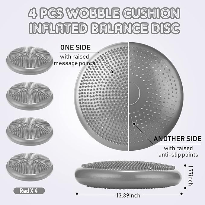 Jerify 4 Pcs Wiggle Seat Flexible Inflated Wobble Cushion Stability Balance Pad Balance Disc Sensory Seat for Men Women Fitness Physical Exercise Improving Posture Home Office