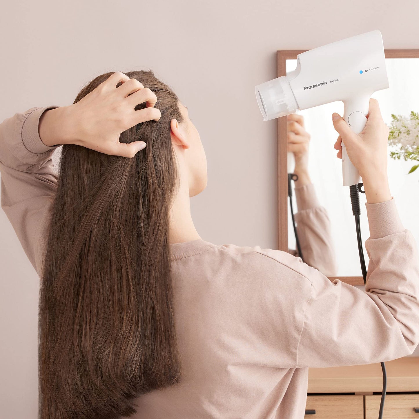 Panasonic nanoe Compact Hair Dryer with Oscillating Quick Dry Nozzle for Healthier-Looking Hair, Folding Blow Dryer for Travel and Home, 3 Airflow Settings - EH-NA2C-W (White)