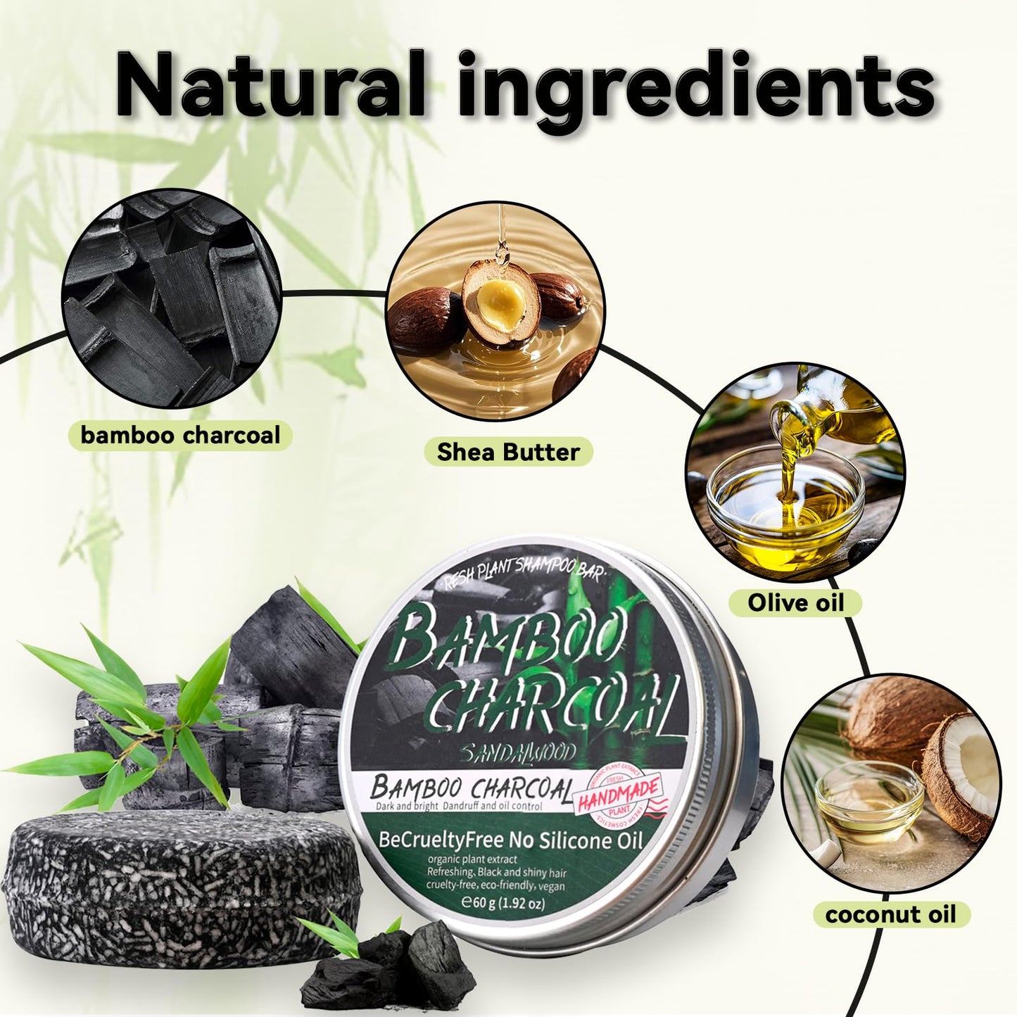 Loobexery 2PCS Bamboo Charcoal Shampoo Bar for Gray Hair, Black Soap for Gray Hair Natural Organics Shampoo and Conditioner Bar for Thinning Hair for Men & Women (Bamboo Charcoal)