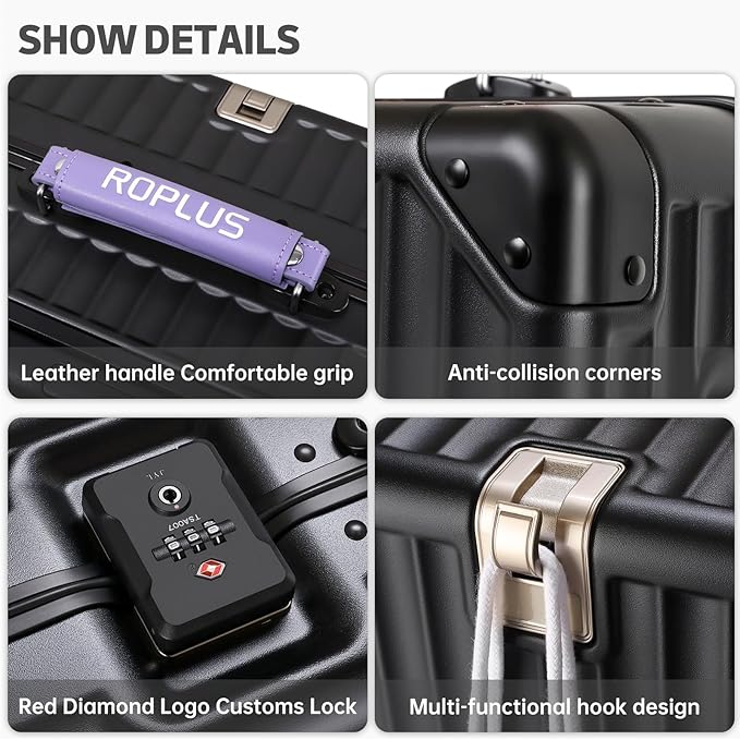 Aluminium Frame Carry on Luggage with Smooth Jelly Wheels, Hardside Zipperless Rolling Suitcase with TSA Lock (BlackPurple, 21-Inch)