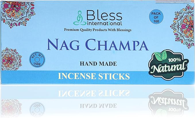 Bless-Nag-Champa 100%-Natural-Handmade-Hand-Dipped-Incense-Sticks Organic-Chemicals-Charcoal-Free Purification-Relaxation-Positivity-Yoga-Meditation Best-Woods-Scent (100 Sticks (5.25 OZ))