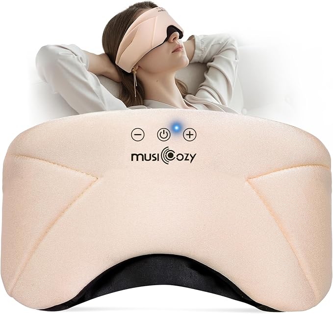 MUSICOZY Sleep Headphones, Bluetooth 5.4 Sleep Mask, Washable Zipper Eye Mask with HD Stereo Speakers, Cooling Ice Silk Fabric, 14H Playtime Wireless Headband Headphones for Side Sleepers