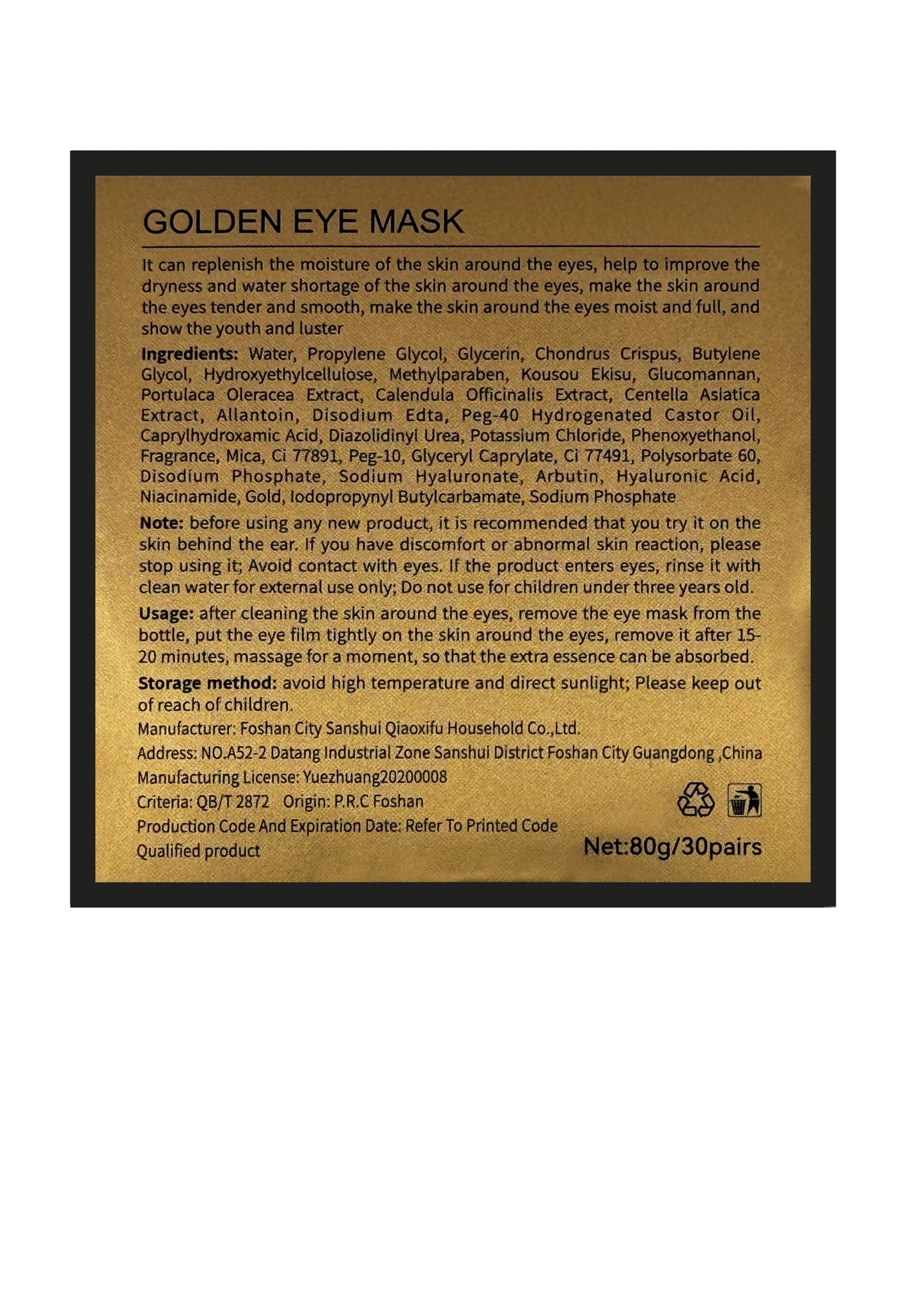 Green Cosmos 24k Under Eye Patches - 30 Pairs - Under Eye Mask for Eye Care,Hydrating Moisturizing Eye Mask Patch Under Eye Patches for Dark Circles and Puffiness (24K Gold)