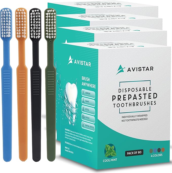 Avistar 320 Prepasted Disposable Toothbrushes Individually Wrapped - Single Use Pre Pasted Disposable Toothbrushes with Toothpaste Built in - Waterless Toothbrush for Travel, Guests, Hotel, & Camping