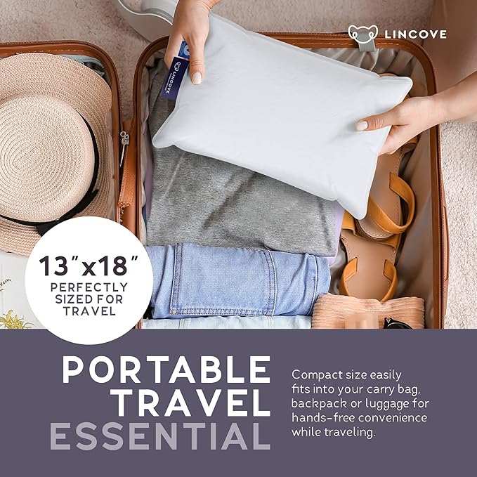 Lincove Canadian Down Feather Travel Pillow - Luxury Pillows to Support Head, Neck, While Sleeping on Airplanes, Cars, Hotels & Home - Comfortable Vacation Sleeping Essential, 13"x18"