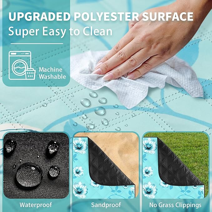 ANJ Outdoors (2025 Upgrade) Extra Large Waterproof Picnic Blankets | Foldable Sandproof Beach Blanket N Outdoor Blanket | 5-Layer Machine Washable Soft Picnic Mat for Camping, Grass, Park N Stadium